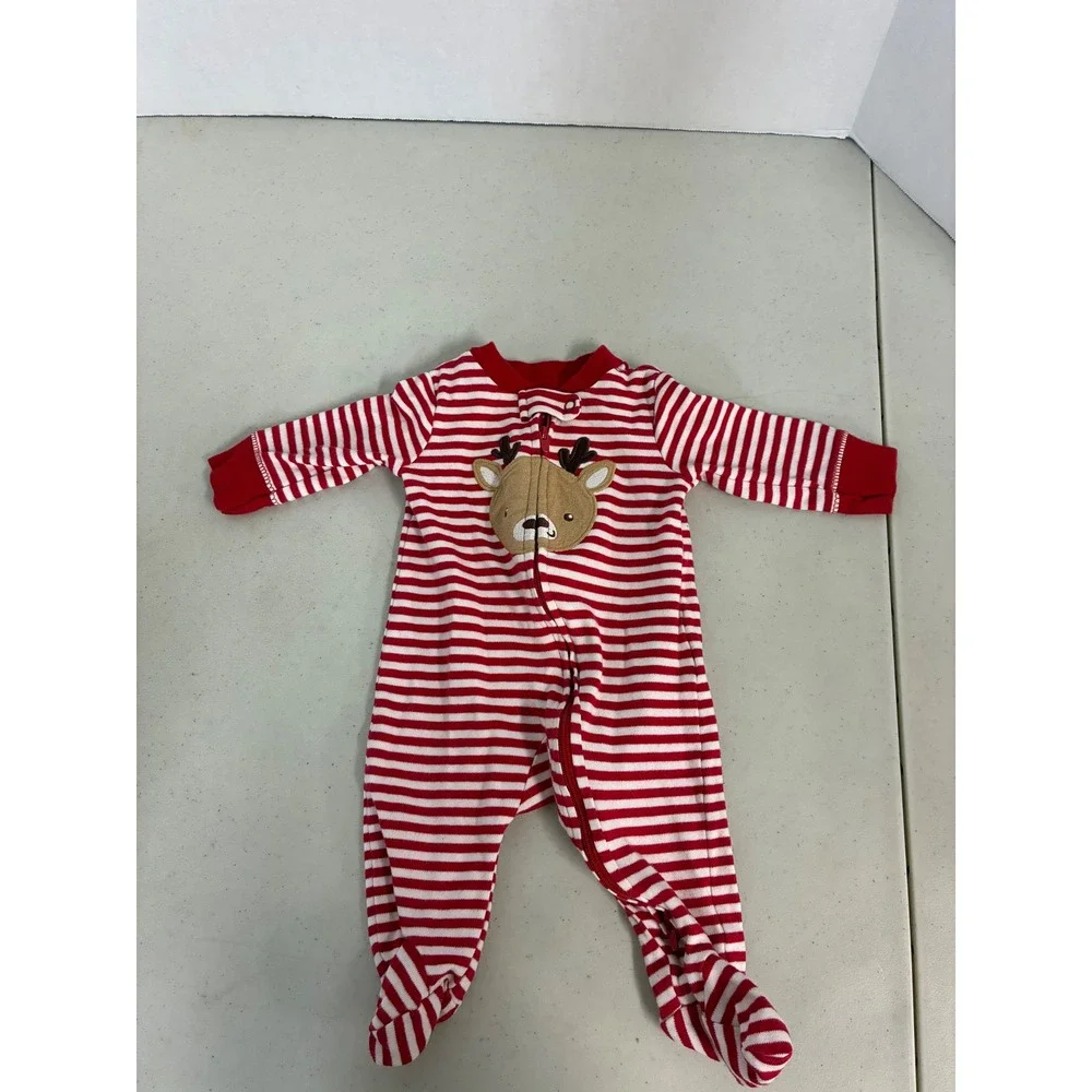 Carters Baby Christmas Pajamas Lot 3 Piece Set 3M 3-6M Reindeer Santa Footie Zip